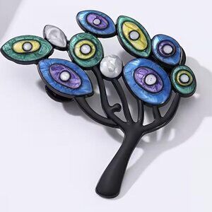 NWOT BLUE, GREEN & PURPLE ENAMEL BAOBAB TREES PIN TACK PIN 64